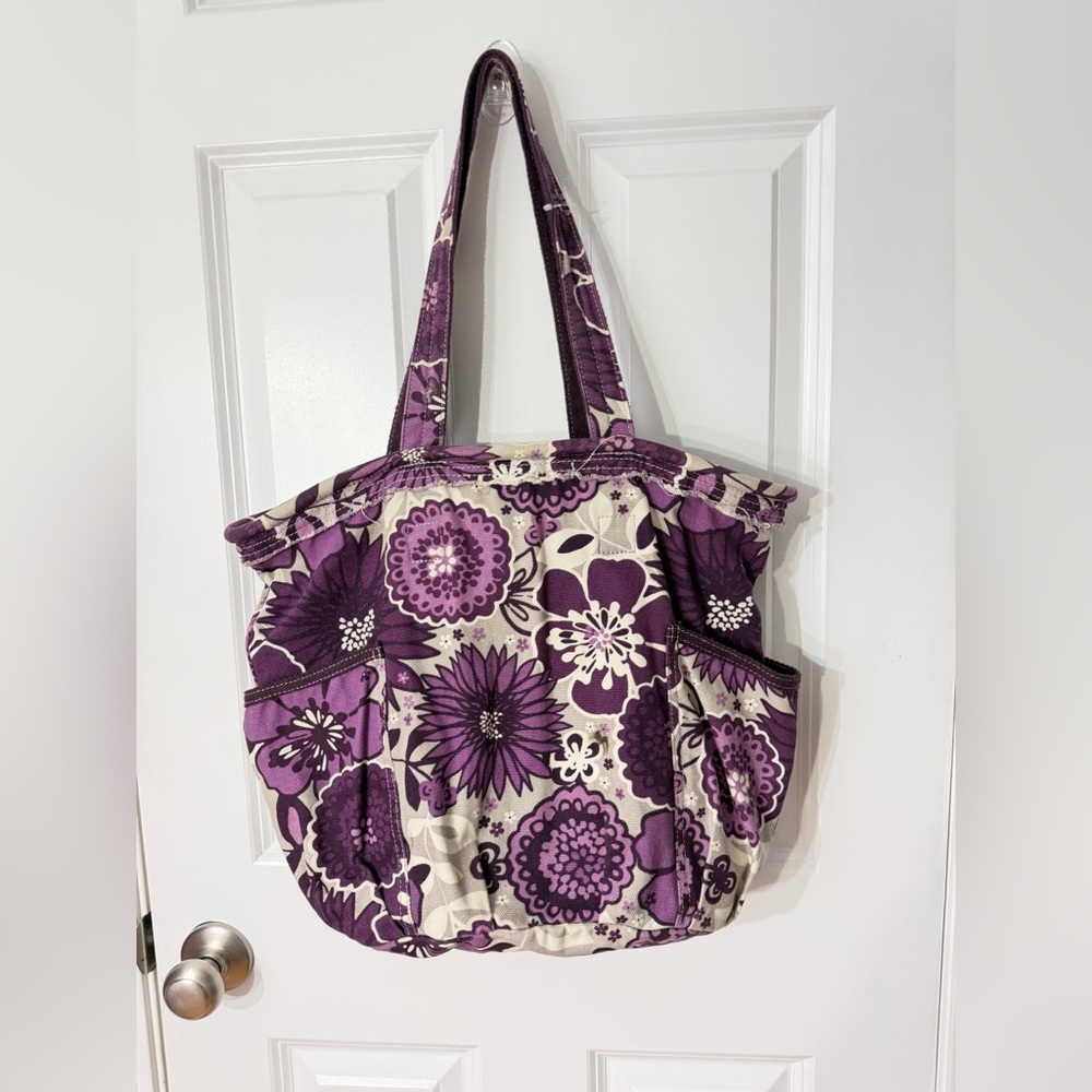 Thirty-One Retro Metro Small Tote Purple Floral Everyday Bag Organizer Travel - Picture 2 of 12